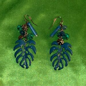 Tropical Blue Leaf Earrings